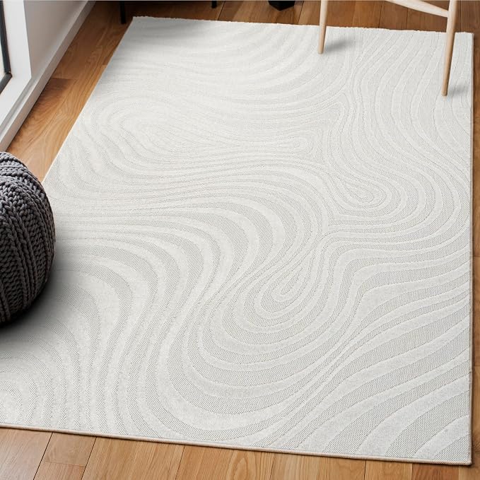 JONATHAN Y Maribo High-Low Abstract Striped Cream/Ivory 12x15 Indoor/Outdoor Area Rug, Pet Friendly, Non-Shedding, Stain Resistant, Easy-Cleaning for Backyard, Patio (SCN103A-15)