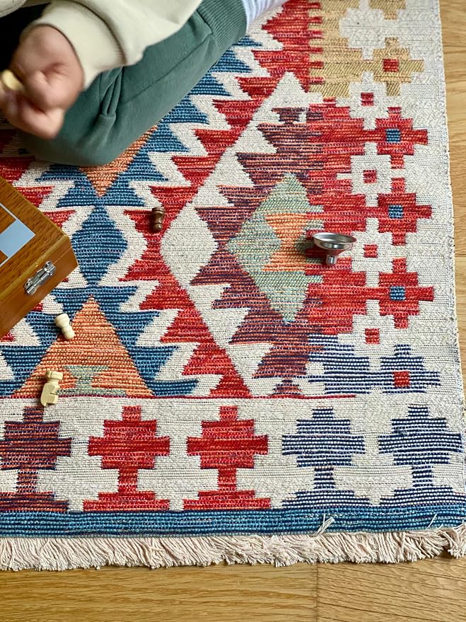 Secret Sea Collection: Modern Kilim Series Small Area Rug, Washable, Reversible, Cotton (2 x 3 feet, Eternal Flow)