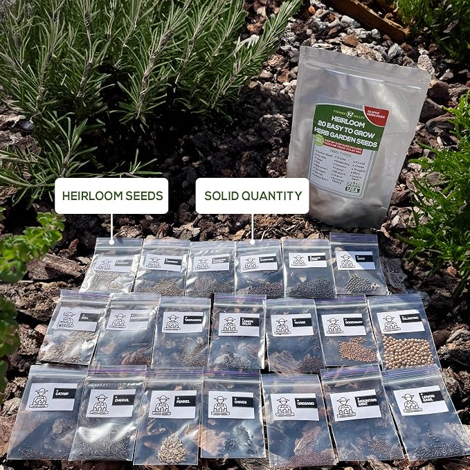 20 Easy to Grow Spice and Herb Seeds for Home Gardening - Kitchen & Culinary Herb Plant Seeds for Indoor, Outdoor, and Hydroponic Growing, Including Basil, Parsley, Rosemary, Mint & More