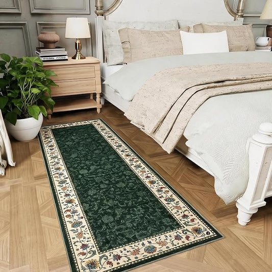 Garvee 2x6 Vintage Floral Kitchen Rugs Washable Rugs for Hallway | Green Boho Border Area Rug Stain Resistant Easy Cleaning Throw Rugs Low Pile Floor Cover for Bedroom Laundry