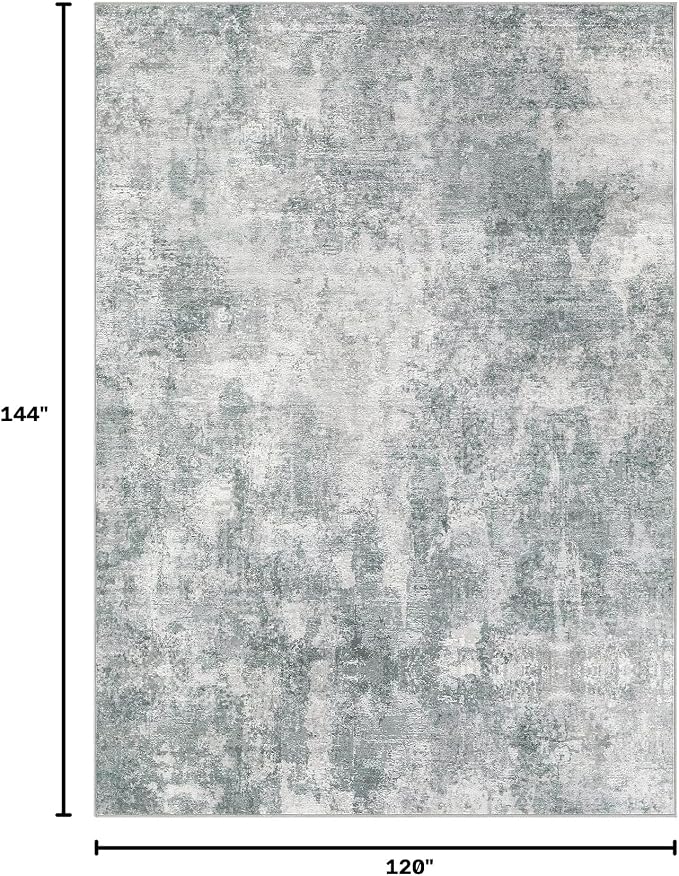 10x12 Area Rug Washable Abstract Rugs for Living Room Grey | for Bedroom, Dining Room, Office, Nursery, Soft Neutral, Low Pile Non-Slip, Kid Pet Friendly, Large Indoor Carpet, Home Decor