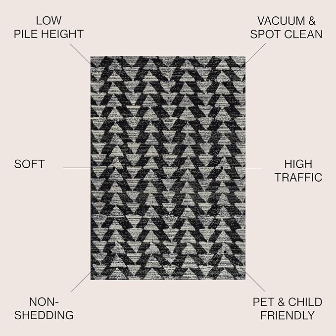 JONATHAN Y Aisha Moroccan Triangle Geometric Black/Cream Indoor Area Rug, 5x8, Contemporary, Modern, Easy-Cleaning for Living Room, Bedroom, Kitchen, Pet Friendly, Non-Shedding (MOH206C-5)