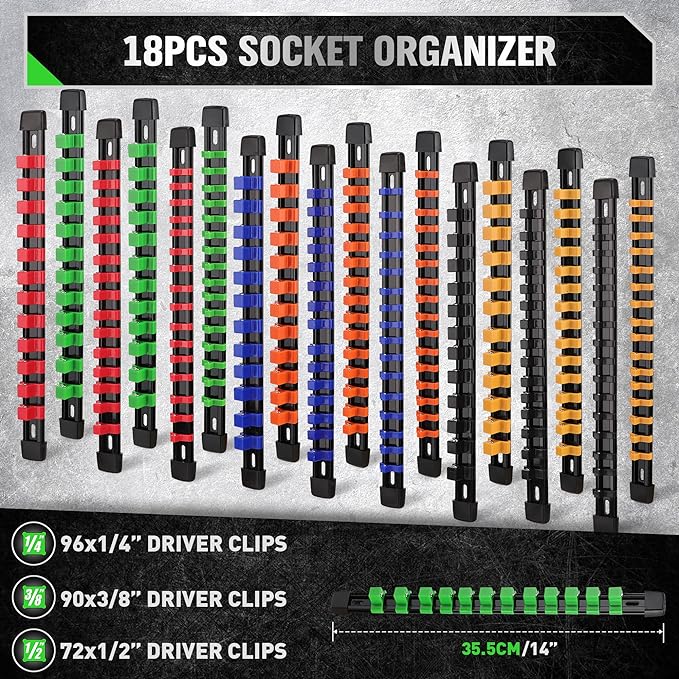 Bundled Products-2 Items: 18PCS Socket Organizer & 2PCS Wrench Organizer