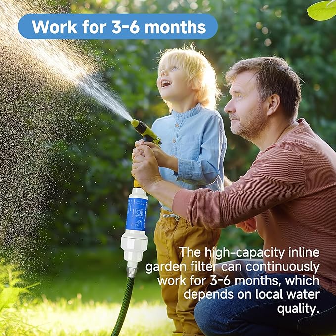 Calcium Inhibitor Filter for 3/4" Standard Garden Hose and Faucets, Inline Sediment Anti-Scale Mister Filter for Outdoor Misting System Mist Nozzle, Preventing Scale Buildup from Clogging Up