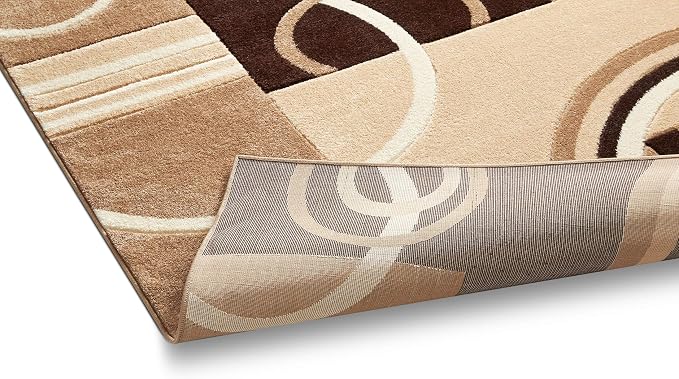 Well Woven Ruby Echo Shapes & Circles Geometric Ivory and Beige 2 by 7 Runner Rug - Beveled Circle Design, Medium Pile Contemporary Carpet, Durable Stain Resistant Hallway Runner, Hand-Carved Texture
