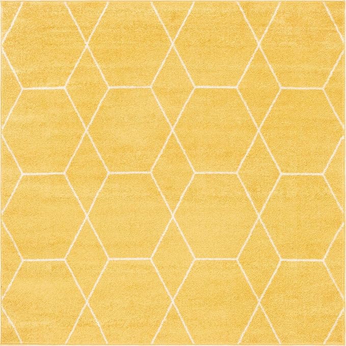 Unique Loom Trellis Frieze Collection Area Rug - Geometric (6' Square, Yellow/ Ivory)