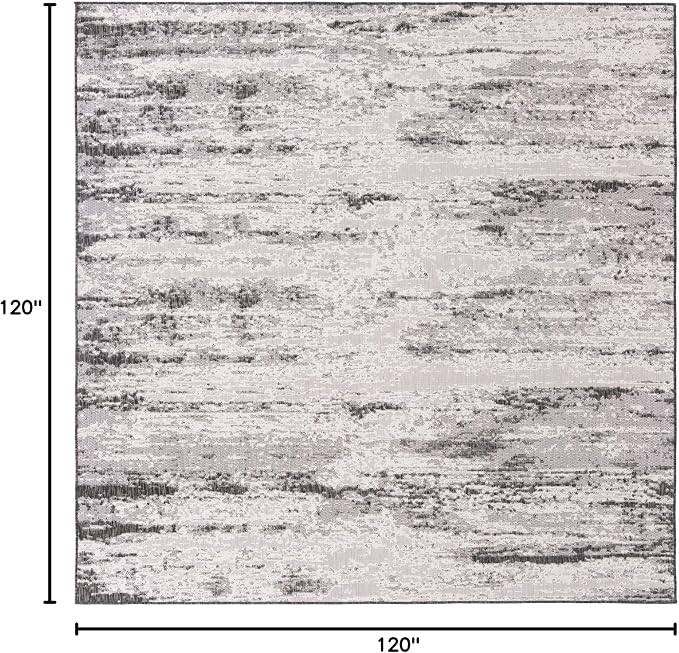 Unique Loom Outdoor Modern Collection Area Rug - Cartago (10' Square, Charcoal/ Ivory)
