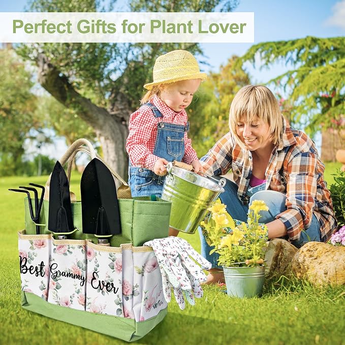 Gifts for Grammy, Mothers Day Gardening Kit Grammy Gifts from Grandkids Floral Gardening Tools and Durable Garden Tools Organizer Tote, Ideal Gardening Gift for Women on Birthday Plant Lover Present