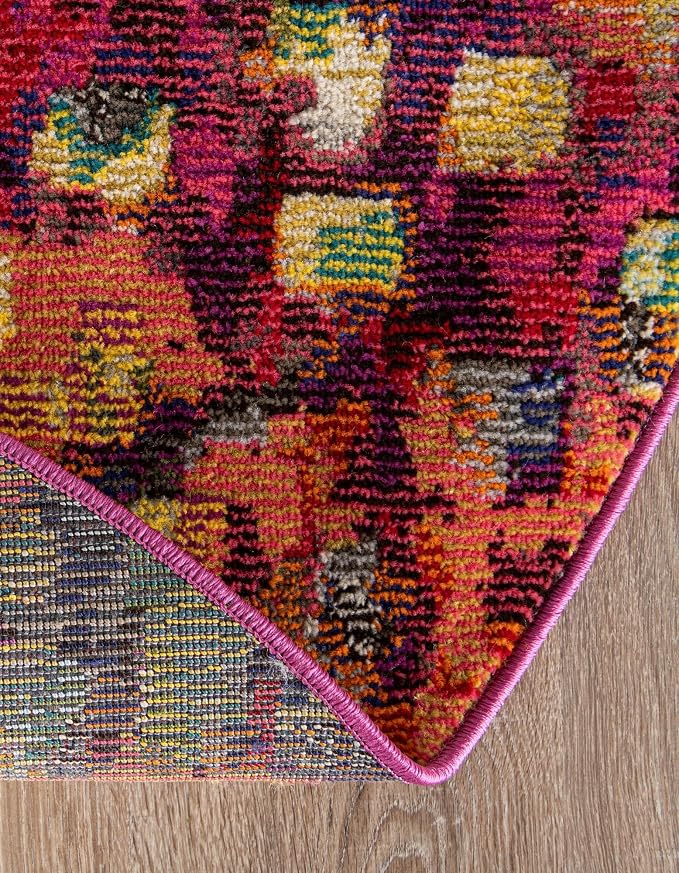 Unique Loom Jardin Collection Colorful, Vibrant, Abstract, Modern Area Rug (5' 0 x 5' 0 Round, Multi/Blue)