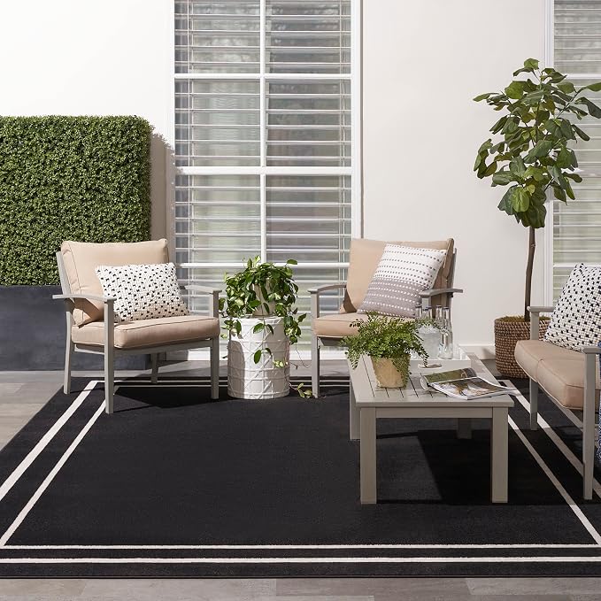 Nourison Home Nourison Essentials Black Ivory 10' x 14' Area Rug - Easy Clean, Non Shedding, Bed Room, Living Room, Dining Room, Kitchen (10' x 14')