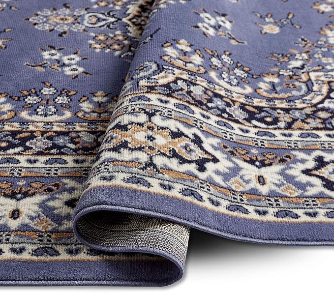 Home Dynamix Premium Sakarya Traditional Medallion Border Area Rug, Country Blue, 5'2"x7'4" Rectangle