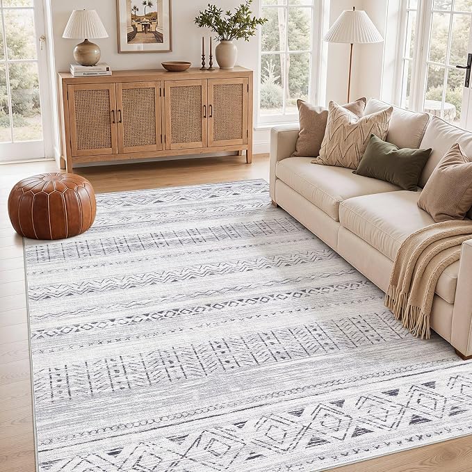 cotiled Boho 5x8 Area Rugs for Living Room: Soft Moroccan Washable Rug | Solve Modern Neutral Trendy Home Decor - Stain Resistan Indoor Carpet for Bedroom Dining Room Dark Grey