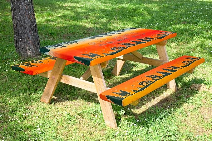 Picnic Table Cover with Bench Covers Camping Essentials Reusable Waterproof Windproof Camping Tablecloth Fitted Rectangle Tables and Seats, 72in, Blue Red Camping