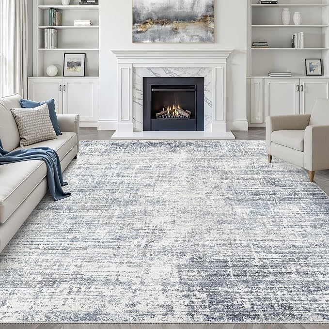 LOONGRUG 8x10 Area Rugs Washable Neutral Modern Rug for Living Room Blue | Abstract Soft Stain Resistant Indoor Non-Slip Carpet for Bedroom Nursery Kids Office Playroom Dining Room