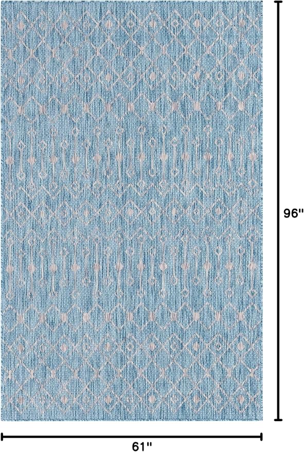 Unique Loom Outdoor Trellis Collection Area Rug - Tribal Trellis (5' 1" x 8' Rectangle, Aqua/ Ivory)