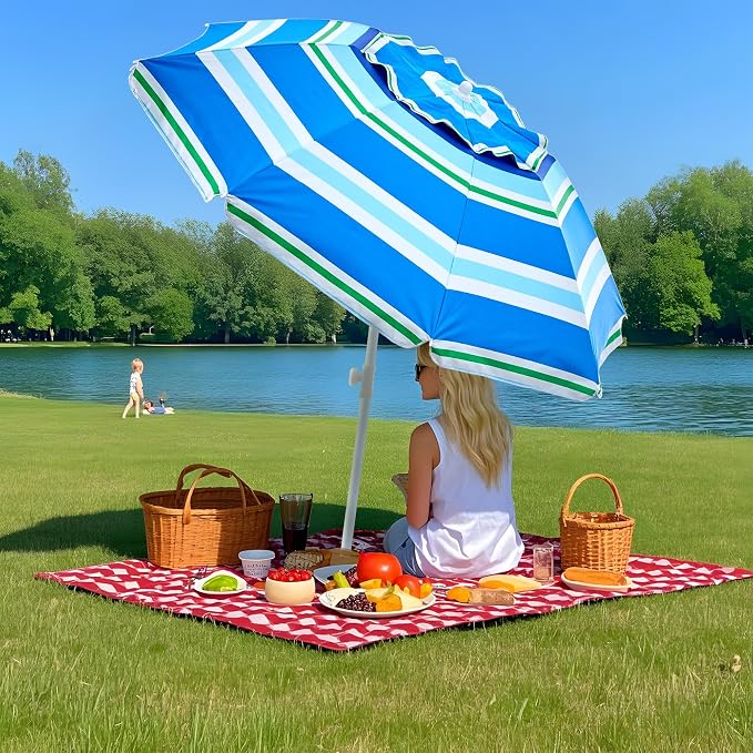 Aohanoi Outdoor Umbrella - Sun Protection, Rain Resistant, Windproof with Manual Open-Close Feature - Ideal for Beach, Camping, and Picnics