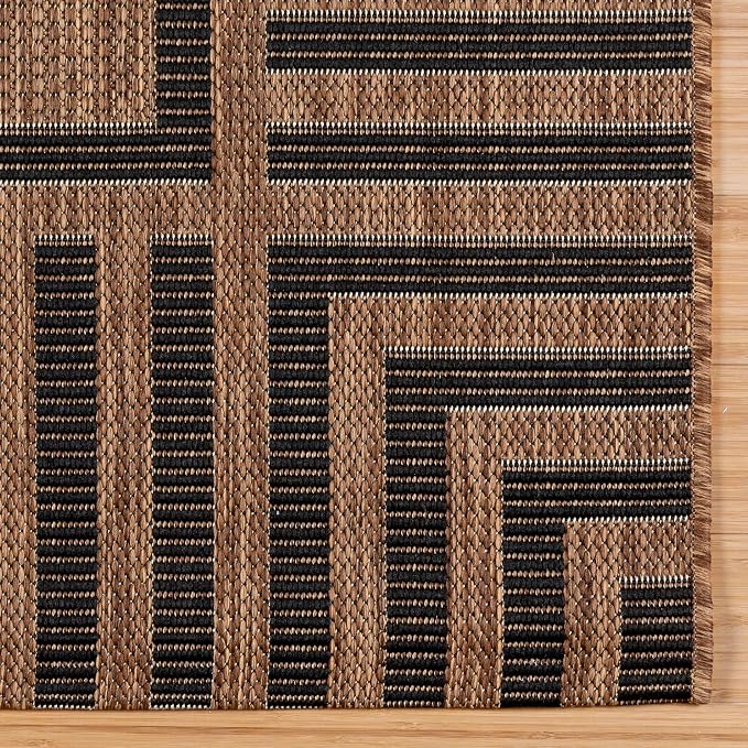 Gertmenian Indoor/Outdoor Flatweave Rug - 2x6 Runner, Stain & UV Resistant, Quick-Drying, Ideal for Deck, Patio, Poolside, Mudroom - Klano Striped Havana, Black, 28000