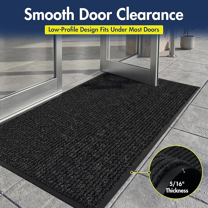 Notrax 109 Industrial Door Mat, 3' x 6' Large Entrance Mat, Heavy Duty Commercial Rugs for Entryway, Welcome Lobbies, Garage, and Mudroom, Made in the USA, Charcoal Black, Brush Step 109S0036CH