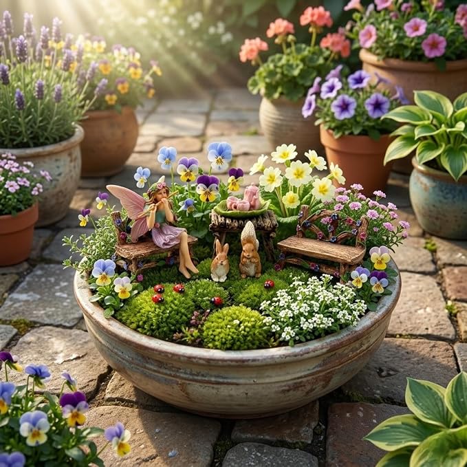 PRETMANNS Fairies for Fairy Garden Accessories for Outdoor - Figurine Bella and Furniture for Miniature Set with Squirrel, a Bunny, 4 Ladybugs - Ideal for Fairy Garden Starter Kit - 14 Piece Supplies | Fairy Garden Accessories Kit, Figurines & Garden F...