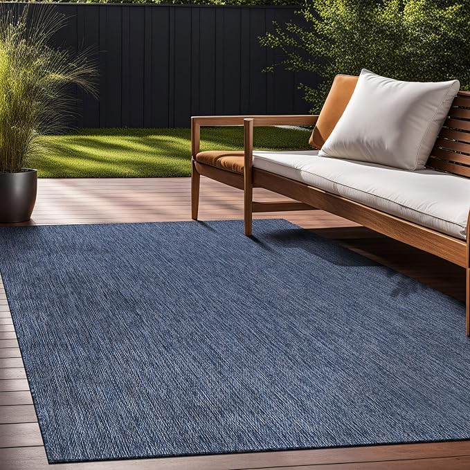 Beverly Rug Indoor Outdoor Rug 10x14, Washable Outside Carpet for Patio, Deck, Porch, Solid Modern Area Rug, Water Resistant, Azure Blue