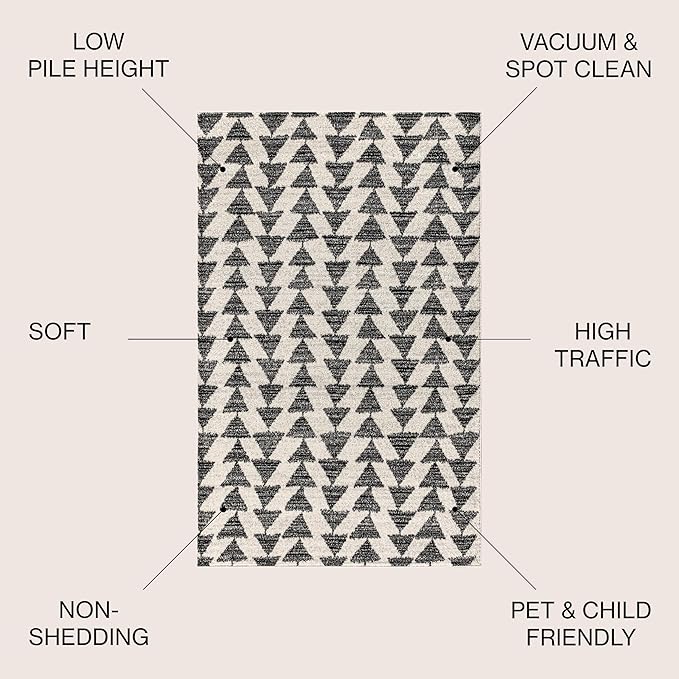 JONATHAN Y Aisha Moroccan Triangle Geometric Cream/Black Indoor Area Rug, 5x8, Contemporary, Modern, Easy-Cleaning for Living Room, Bedroom, Kitchen, Pet Friendly, Non-Shedding (MOH206A-5)