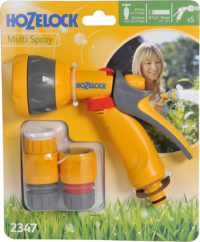 Hozelock - Multi-Jet Spray Gun Kit ø 12.5mm - 15mm (1/2"- 5/8") : Complete Spray Kit, Connection Kit, 1 Multi-Jet Spray Gun, 1 Aquastop Connector [2347P0000]