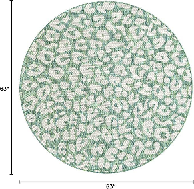 Unique Loom Outdoor Safari Collection Area Rug - Leopard (5' 3" Round Green Blue/Ivory)