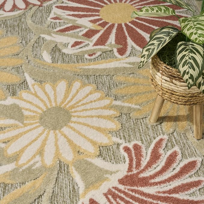 Nourison Home Aloha Sage Rose 9' x 12' Area Rug - Easy Clean, Non Shedding, Bed Room, Living Room, Dining Room, Kitchen (9' x 12')
