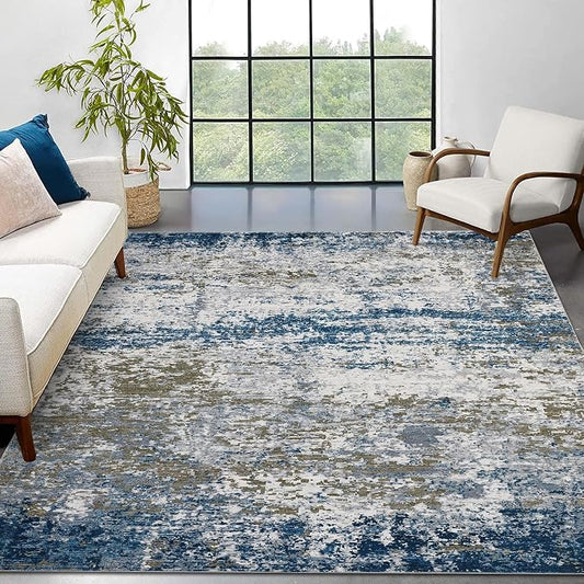 ROYHOME 8x10 Modern Abstract Rug Faux Wool Accent Ultra Soft Rug, Navy | Non Slip Non Shedding Large Washable Rug for Living Room Bedroom Dining Room Office Home