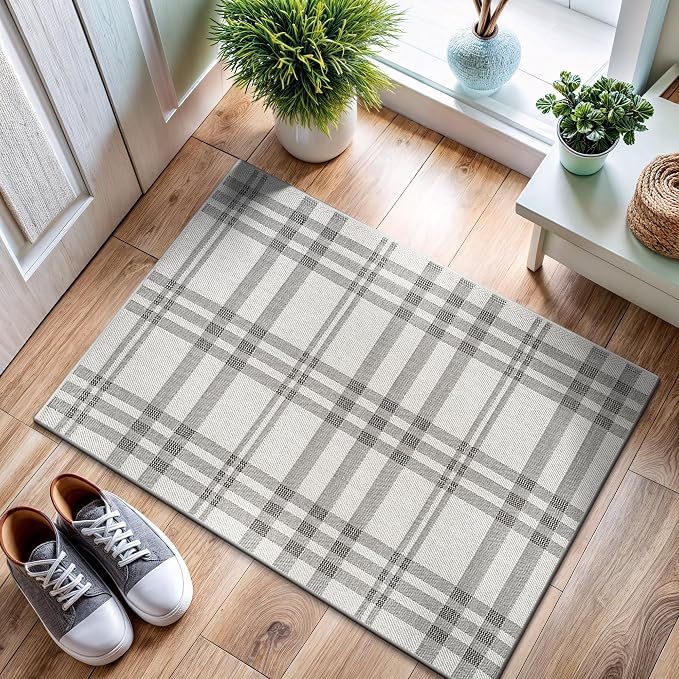 CAMILSON Easy Jute Rug 2x3, Indoor Outdoor Off-White Color Fiber Area Rugs for Entry, Living Room and Kitchen Rug, Checkred Boho Woven Design, Easy-Cleaning, Washable Outside Carpet (2 x 3)