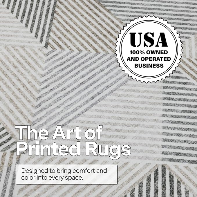 Machine Washable Area Rug Runner - Living Room Bedroom Bathroom Kitchen Entryway Office - Padded Low Pile Stain Resistant Premium - Modern Geometric Contemporary - Miles - Beige 2'6"x6'