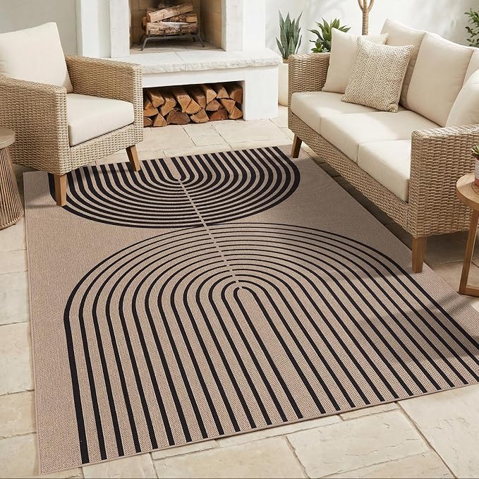 GarveeHome Modern Rainbow Easy Jute 4x6 Area Rug, Washable Rugs for Living Room Bedroom Kitchen Office, Non Slip Carpet for Entryway Backyard Sunroom