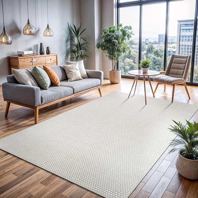 CAMILSON Easy Jute Rug 9x12, Large Indoor Outdoor Off-White Farmhouse Area Rugs for Living Room Patio and Kitchen Rug, Solid Woven Design, Easy-Cleaning, Non Slip Washable Outside Carpet (9 x 12)