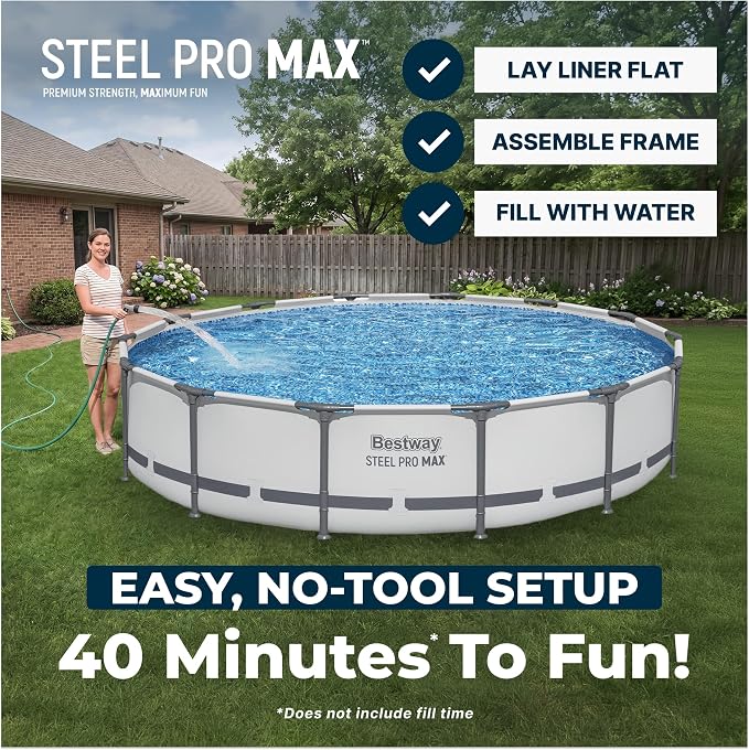 Bestway Steel Pro MAX 14' x 33" Round Above Ground Pool Set with Pump | Metal Frame Pool, Corrosion-Resistant Steel, Puncture-Resistant Liner, Filter Pump, No-Tool Setup, Quick-Click Connectors