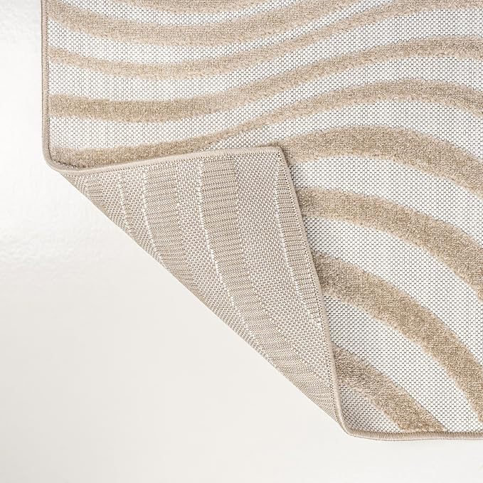JONATHAN Y Maribo High-Low Abstract Striped Beige/Cream 4x6 Indoor/Outdoor Area Rug for Patio, Backyard, Living Room, Bedroom, Office, Hose-Washable (SCN103D-4)