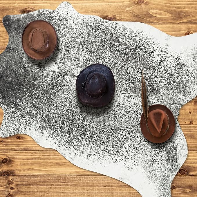 Faux Cowhide Rug for Living Room, 4.6 x 5.2 Feet Grey, Cow Print Skins Rug for Bedroom, Premium Faux Fur Animal Cow Hide Rugs Carpet for Western Decor