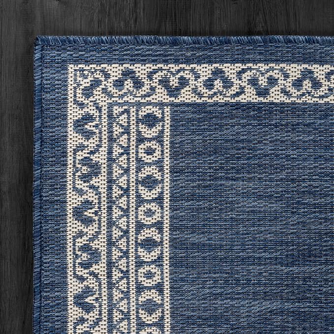 Washable Outdoor Rug 8x10 Modern Area Rugs Outdoor Carpets Bordered Pattern Non Shedding Waterproof Easy Clean Patio Deck Porch Living Room Bedroom Garden RV (8 X 10 Blue)
