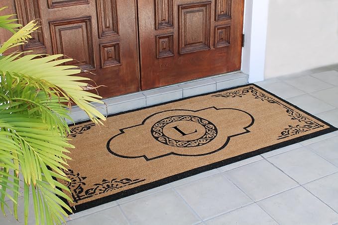A1 Home Collections First Impression Hand Crafted Abrilina Entry Coir Monogrammed Double Doormat, 72" L x 36" W, X-Large