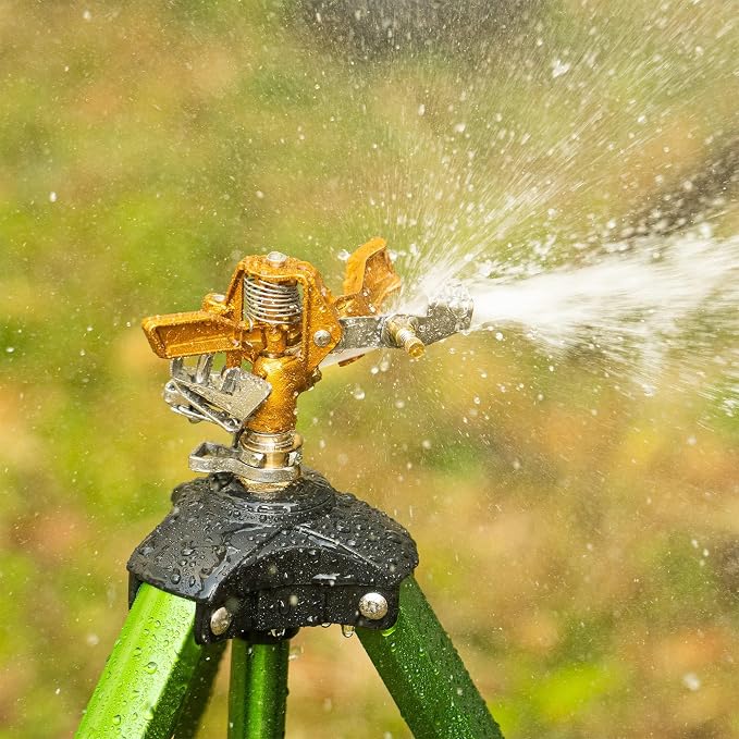Hourleey Impact Sprinkler on Tripod Base, 6 Pack Heavy Duty Sprinklers for Lawn Yard Garden, 0-360 Degree Large Area Coverage, 3/4 Inch Connector Extension Legs Flip Locks with Brass Head