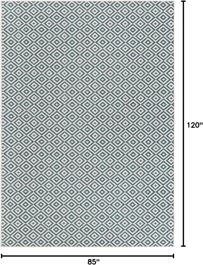 Unique Loom Outdoor Collection Area Rug - Costa Rica (7' 1" x 10' Rectangle, Teal/ Ivory)