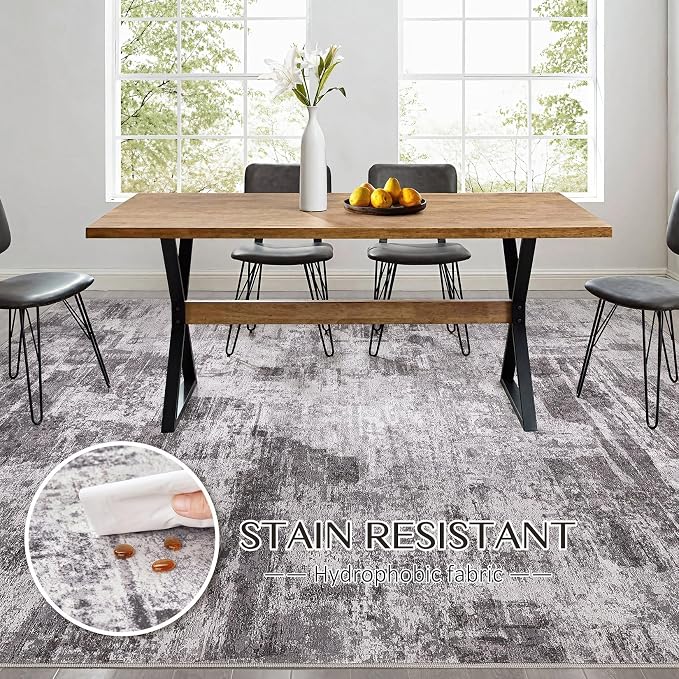 kakania Abstract 9x12 Area Rugs for Living Room: Washable Rugs Grey | Soft, Non-Slip, Low-Pile, Pet & Kid Friendly - Large Modern Home Decor Carpet for Bedroom/Dining Room/Office/Nursery