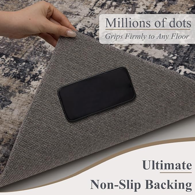 Sasttie 5x7 Washable Area Rug, Modern Abstract Carpet, Black & Beige | Ultra-Soft Faux Wool, Low Pile, Non-Slip, Lightweight, Thin, for Nursery, Living Room, Bedroom, Dinning Room & Dorm