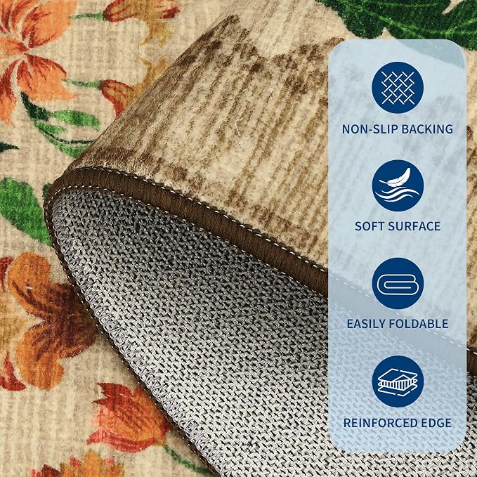 GarveeHome Floral Rug 2.5x8 Runners for Hallways, Boho Kitchen Runner Rugs Non Slip Bath Runners, Vintage Washable Runner Rug for Bedroom, Soft Long Rugs for Entryway Bathroom Laundry Dorm, Beige