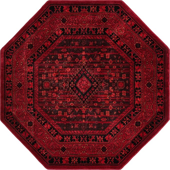Unique Loom Tekke Collection Area Rug - Sheibani (5' Octagon, Red/ Black)