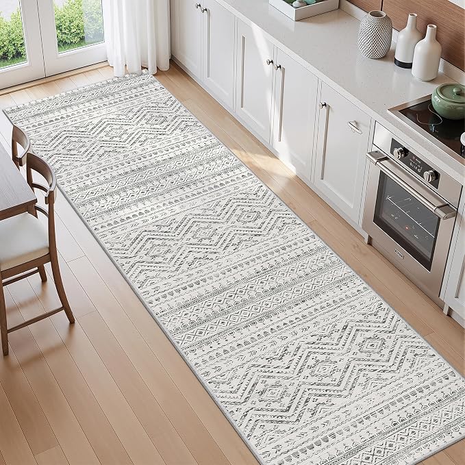 Miukiki 2x10 Runner Rug for Living Room Washable Non Slip Hallway Rug Grey | Soft Low Pile Machine Washable Long Floor Runner rugs for Kitchen Entryway Laundry Room, Foldable Indoor Carpet 2'x10'