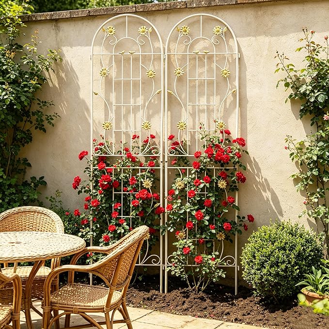 4/2 Pack White Metal Garden Trellis, 86.7" x 19.7" 71" x 19.7" Rustproof Plant Support Frame, Decorative Climbing Vine Trellis for Flower Vegetable Patio Garden Decor (White, 86.7" x 19.7", 2 Pack)
