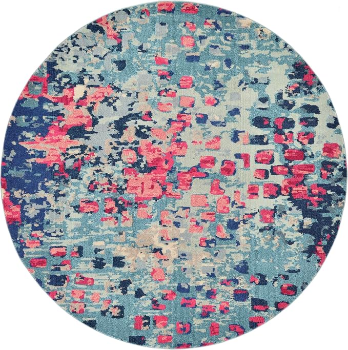 Unique Loom Jardin Collection Colorful, Vibrant, Abstract, Modern Area Rug (8' 0 x 8' 0 Round, Blue/ Pink)