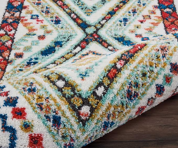 Nourison Home Tribal Decor White 2'2" x 7'9" Area Rug - Easy Clean, Non Shedding, Bed Room, Living Room, Dining Room, Kitchen (8' Runner)