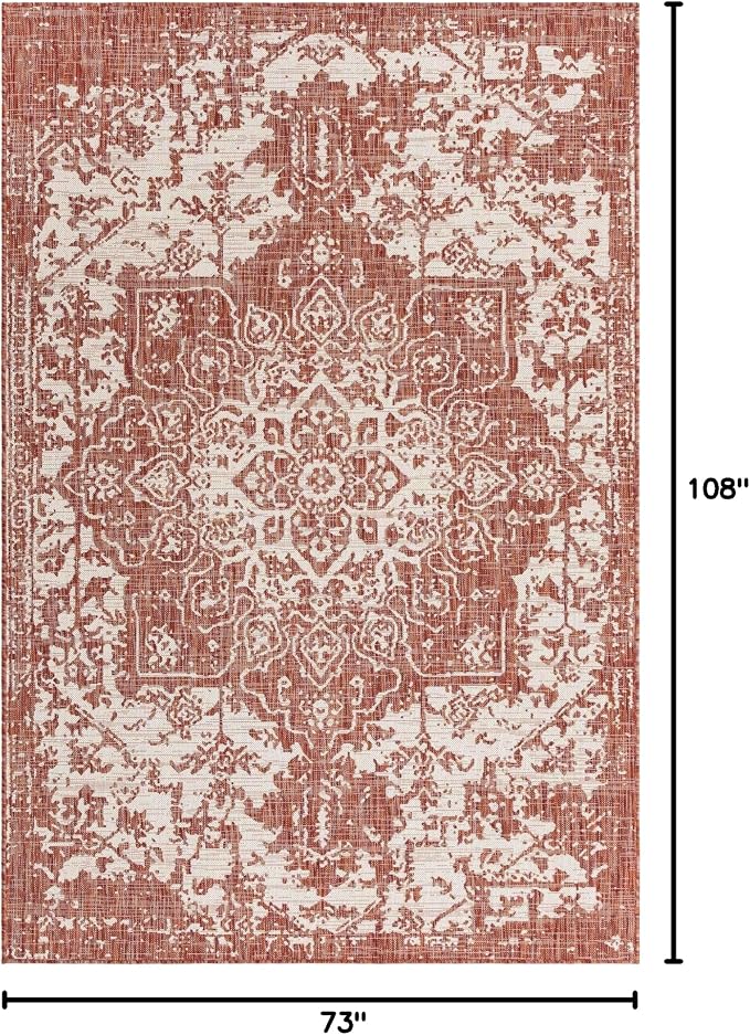 Unique Loom Outdoor Collection Area Rug - Dubai (6' 1" x 9' Rectangle, Rust Red/ Ivory)