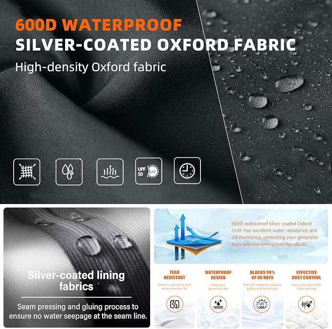 Outdoor Generators Cover 30x30x26 inch, Waterproof & Heavy Duty Cover & Windproof for Most Generators 5000-1500 Watt, Black